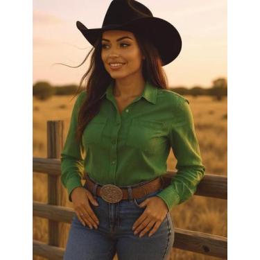 Imagem de Camisa Manga Longa Country Cowgirl Feminina Festa Peão Barretos Boho R