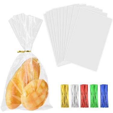Imagem de Yeumk Sacos de celofane Saco de presente de plástico sacos de biscoito transparentes com laços torcidos para festa (transparente - 7 x 13 polegadas - 100 peças)