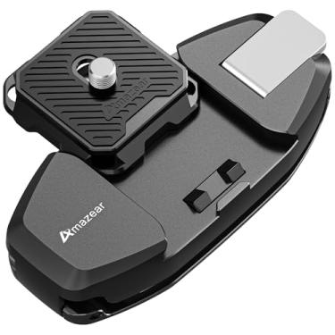 Imagem de AMAZEAR Clipe de mochila para câmera DSLR, bolsa de operação atualizada com uma mão, clipe de cinto com suporte de placa de liberação rápida para câmera de ação Canon, Nikon, Sony, Fuji Go-Pro, com