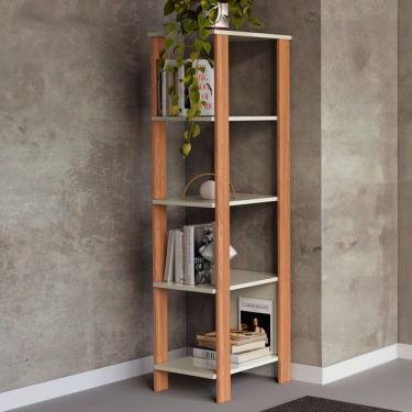 Imagem de Estante para Livros 4 Prateleiras 100% Mdf Off White/Freijó F28 - Pradel