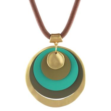 Imagem de GexoOmgo Colares Boho para mulheres, colar de couro, pingente de várias camadas, círculo, boho, hippie, joias com caixa de presente