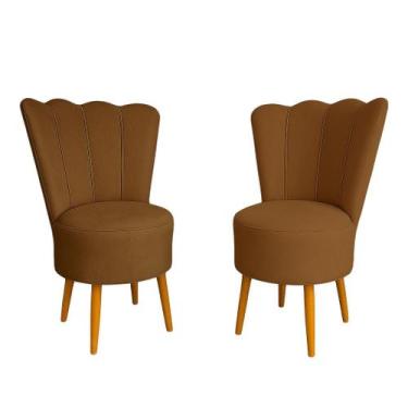 Imagem de Kit 2 Cadeiras Decorativa Pétala Veludo Luxo Premium Pés Retrô Palito 