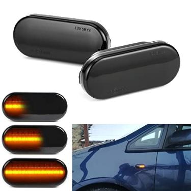 Imagem de dunxunn 2 peças de lentes fumê âmbar LED dinâmicas luzes indicadoras de seta pisca-pisca compatível com Volkswagen Jetta MK4 Golf GTI R32 Passat B5 (luz piscante âmbar sequencial)