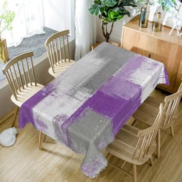 Imagem de SIEDYCV Toalha de mesa vintage roxa cinza grafite, 132 x 182 cm, pintura a óleo abstrata, tecido retangular, toalha de mesa grossa, à prova d'água, para cozinha, pátio, festa, café, decoração de casa