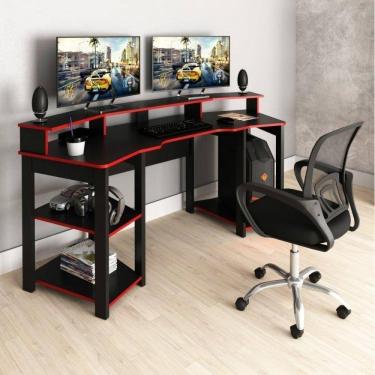 Imagem de Mesa Gamer Me4167 com Cadeira Diretor Tela Mesh Tok 3310 Preto/Vermelho