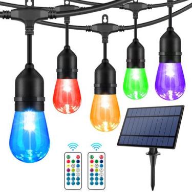 Imagem de Luzes de corda solares externas WENFENG 48FT RGB com controle remoto