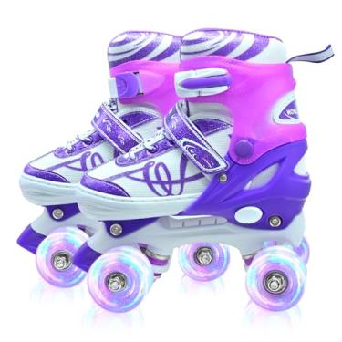 Imagem de Patins para crianças, quadriciclos ajustáveis para adolescentes de 8 a 12 anos com rodas iluminadas, patins infantis para iniciantes para locais internos e externos