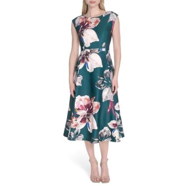 Imagem de Calvin Klein Vestido feminino sem mangas com estampa floral crepe evasê com ferragens, Malaquita Multi, 38