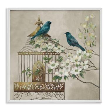 Imagem de Stupell Industries Neutro Birdcage Menagerie Design de arte giclée emoldurado branco por Elaine Vollherbst, 17 x 17