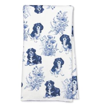 Imagem de RVEAFA Cavalier King Charles Spaniel Blue French Toile Toalhas de prato de cozinha presentes decorativos para amantes de Cavalier King Charles Spaniel mulheres toalhas de chá toalha de mão presentes
