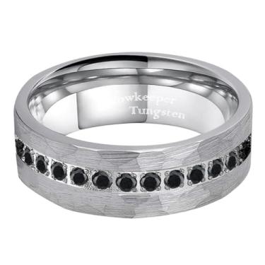 Imagem de VowKeeper Anel de casamento masculino 8 mm aço inoxidável 316L banhado a ouro com meio círculo zircônia branca alto polimento confortável aliança para ele, Metal, Sem pedra preciosa