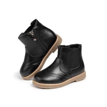 Imagem de Miamooi Botas infantis para meninos e meninas pequenas à prova d'água Chelsea outono botas confortáveis de couro (bebê/criança pequena), B20/Preto, 8.5 Toddler