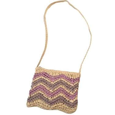 Imagem de Bolsa Artesanal Lateral Listrada Transversal Casual Praia 20x18x2 cm (Lilás)