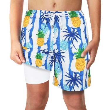 Imagem de Calções de banho masculinos Palmtree Pineapple com forro de cueca boxe