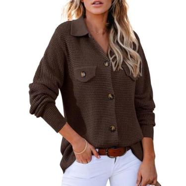 Imagem de Café Shacket Astylish Button Down Waffle Knit para mulheres