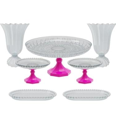 Imagem de Kit Cristal boleira lapidada 24x11+2 vasos popi+2 mini boleiras perola+ 2 bandejas perola 20x13 cm(PK - PINK)