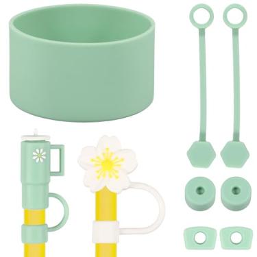 Imagem de XYTZHSAI Cobertura de palha de silicone com bota de silicone à prova de vazamento capa de ponta de palha compacta protetor de canudo bonito tampa de canudo reutilizável para garrafas de água (verde, 9