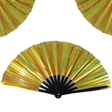 Imagem de noxozoqm Ventilador de botas no chão, 2025 novo grande holográfico dobrável leque de mão ventilador de dança poping, botas no chão, ventilador de mão dobrável estilo clássico costelas de bambu chinês