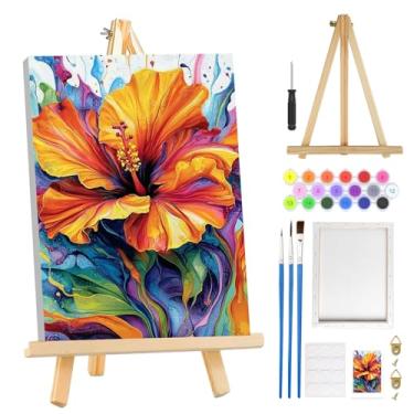 Imagem de MOGTAA Kit de pintura por números para adultos iniciantes com moldura, kits de pintura por números de flores coloridas em tela com cavalete, kits de pintura a óleo DIY fáceis para decoração de casa
