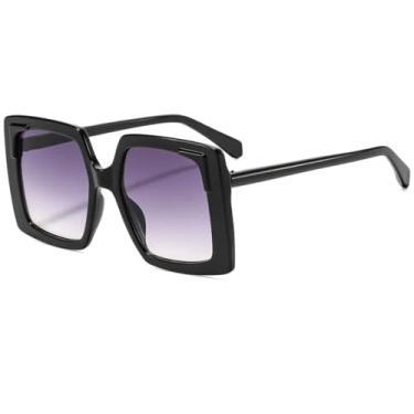 Imagem de Óculos de sol femininos retrô com armação grande e gradiente, armação personalizada, moderno, versátil, masculino, UV400 (preto e cinza)