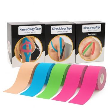 Imagem de Kit Premium 3 Fitas Kinesiology Tape Bandagem Elástica Esportiva Recuperação de Lesões e Dor Muscular Fita Adesiva Fisioterapia 5m-5cm Cores Sortidas