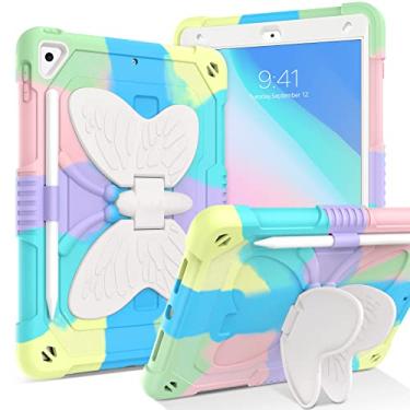 Imagem de GUAGUA Capa compatível com iPad 9ª geração, iPad 8ª/7ª geração, 10,2 polegadas 2021/2020/2019, suporte 2 em 1, resistente à prova de choque, com suporte de caneta para iPad Air 3 10,5, colorido verde