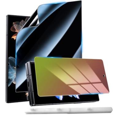 Imagem de WNABZZER Protetor de tela de privacidade para Samsung Galaxy Z Fold 7, cor gradiente, proteção frontal de vidro temperado anti luz azul + película interna preta grande de TPU antiespião + moldura de