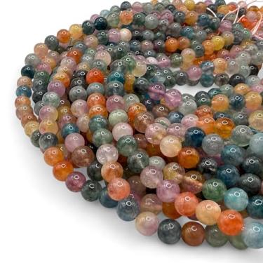 Imagem de ABCGEMS Contas de morganita rachadas Madagascanas da África - cor quádrupla (processo de calor cria um efeito rachado distintivo) Textura cintilante interna capta a luz lindamente - Redondo liso 8 mm