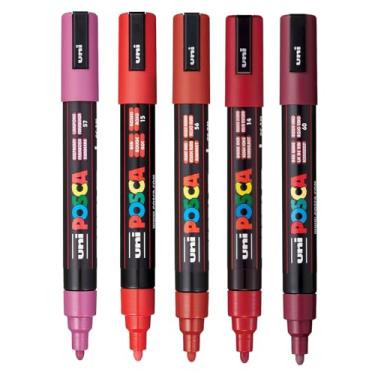 Imagem de posca Marcadores de pintura de arte, conjunto de 5 marcadores médios 5M com pontas reversíveis, coleção vermelha