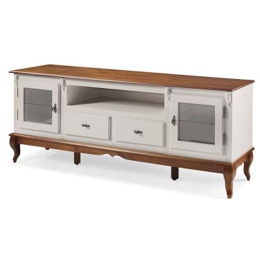 Imagem de Rack para Tv com Pés Luis XV 2 Gavetas 2 Portas e Nicho 60503 Linz Móveis - Off White/Imbuia Glazer