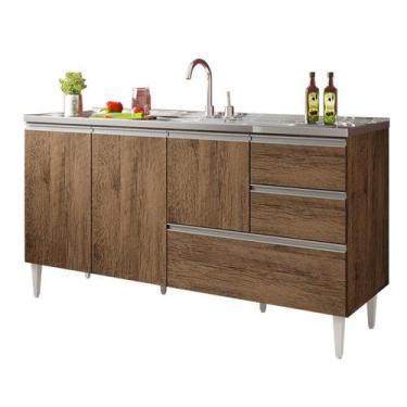Imagem de Gabinete Balcão Para Pia 1,50 Maceió Castanho Puxador Aluminio - MILAN