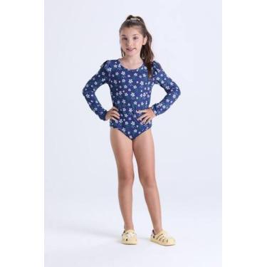 Imagem de Maiô Infantil Feminino Manga Longa Babadinho - VIDA COSTEIRA, Azul esc