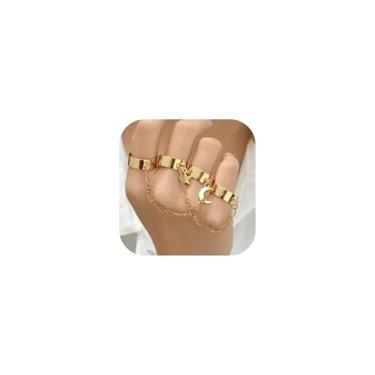 Imagem de Corrente de mão, pulseira de ouro, delicada lua estrelada, corrente de mão com anel de dedo, pulseira para mulheres, pulseiras escravas, joias modernas para mulheres, Medium, liga metálica, Sem Pedra