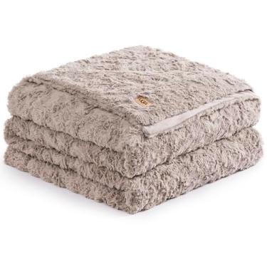 Imagem de UGG Cobertor de pele sintética tamanho casal/queen, cobertor aconchegante e quente de dupla face, manta extra grande para sofá, roupa de cama lavável para cama casal ou queen size, decoração de quarto