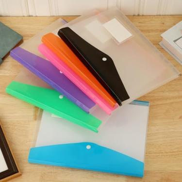 Imagem de Pacote com 24 envelopes de plástico para fichário A4, 11 furos, pastas expansíveis para documentos, com botão de pressão, transparente para escola, escritório, cores sortidas (horizontal)