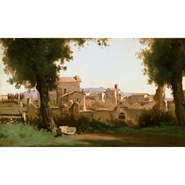 Imagem de Vista dos Jardins Farnese Roma Itália 1826 Pintura de Camille Corot na Tela em Vários Tamanhos (110 cm X 65 cm tamanho da imagem)