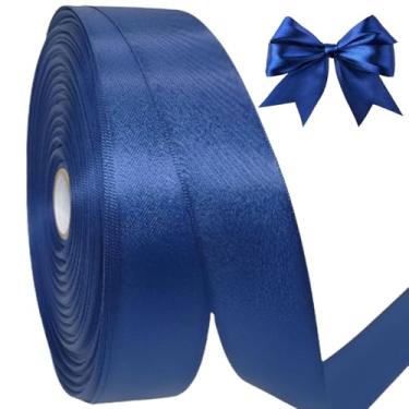 Imagem de AEVORA Fita de cetim dupla face de 2,5 cm, fita de embrulho de presente 50 metros para buquês de flores, embrulho de artesanato de Natal, faixas de cabelo, costura de casamento (azul marinho 370)