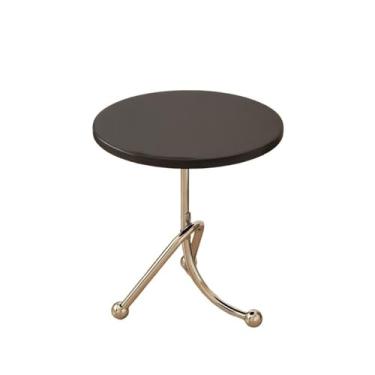 Imagem de Mesa lateral minimalista retrô pequena mesa de chá redonda sofá lateral varanda janela baía rack de armazenamento de cabeceira (preto, grande)