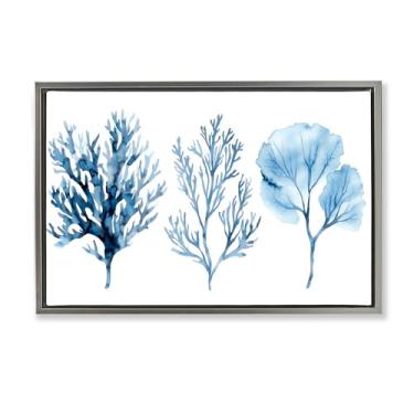 Imagem de Stupell Industries Arte de parede em tela flutuante cinza trio tipos de coral azul, design por LSR Design Studio, 17 x 25