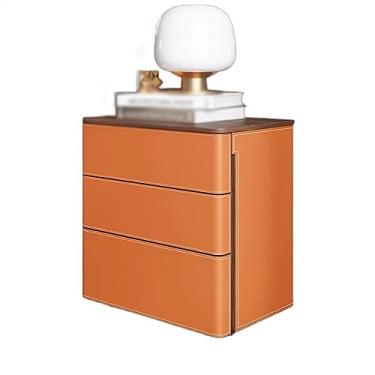 Imagem de GRFIT Mesa de cabeceira simples mesa de cabeceira de madeira maciça armazenamento mesa de cabeceira de couro cor sólida armário três gavetas casa quarto móveis cabeceira mesa de cabeceira (cor: 005)