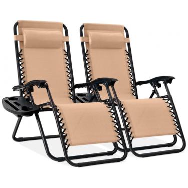 Imagem de Conjunto de 2 Cadeiras Reclináveis de Aço com Sistema Zero Gravity da Best Choice Products - Bege
