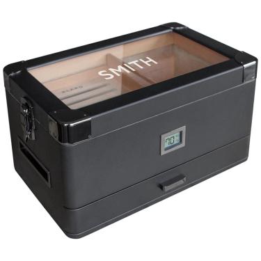 Imagem de Umidor Militar para Charutos em Madeira de Cedros com Higrômetro Preciso, CASE ELEGANCE, Preto