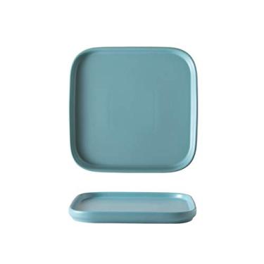 Imagem de Prato de serviço rede criativa prato vermelho prato quadrado nórdico prato de jantar de cerâmica salada prato de bife ocidental prato de jantar pratos domésticos (cor: B, tamanho: CH)