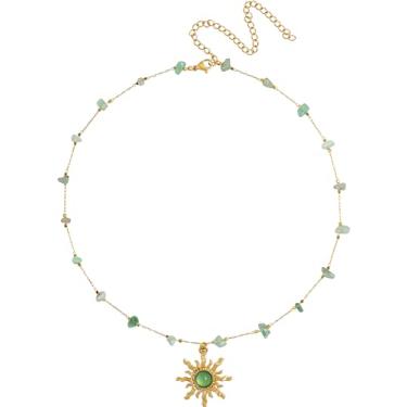 Imagem de Sacina Colar gargantilha de sol, colar de cristal natural, joia hippie boho, presente de Natal para mulheres, Liga de zinco, aço inoxidável, cristal natural, Sem Pedra Preciosa