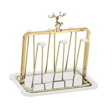 Imagem de Generic Suporte para copos e bandeja coletora com 6 ganchos, suporte compacto para copos e canecas, de metal para sala de estar jantar, Ouro Branco