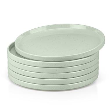 Imagem de Herogo Conjunto de 6 pratos de jantar de grés, conjunto de pratos redondos de cerâmica de 26,7 cm, utensílios de jantar grandes para cozinha doméstica, seguro para micro-ondas, forno e lava-louças