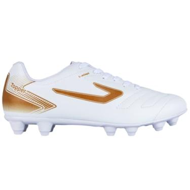 Imagem de Chuteira Topper Campo Cup VII Masculino Original (Branco e Dourado, BR, Adulto, Numérico, 42)
