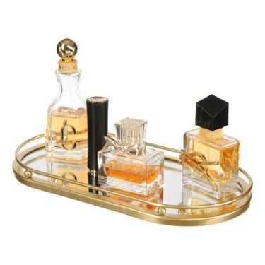 Imagem de Bandeja Decorativa Espelhada Taça Perfume Maquiagem Lavabo - PGB, Dour