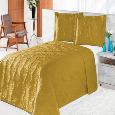 Imagem de Cobre Leito Solteiro Pratic Rosas Mostarda Enxovais Aquarela 3 peças