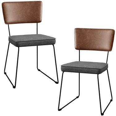 Imagem de Kit 02 Cadeiras Decorativas Sala Jantar Allana L02 Couríssimo Marrom Linho Cinza Escuro - Lyam Decor